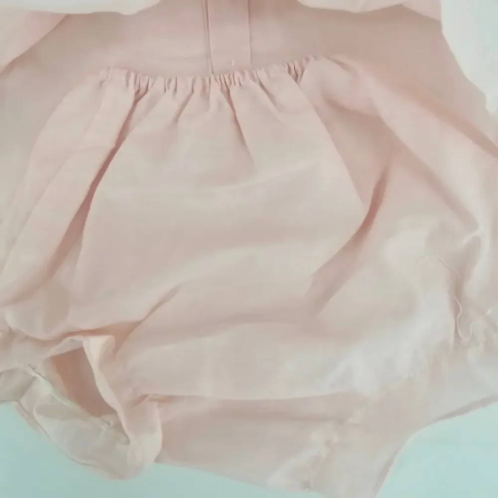 Vintage 70's Pastel Pink Lace Ruffle Frilly Smocked Dress Baby Girl 18 mo 4035